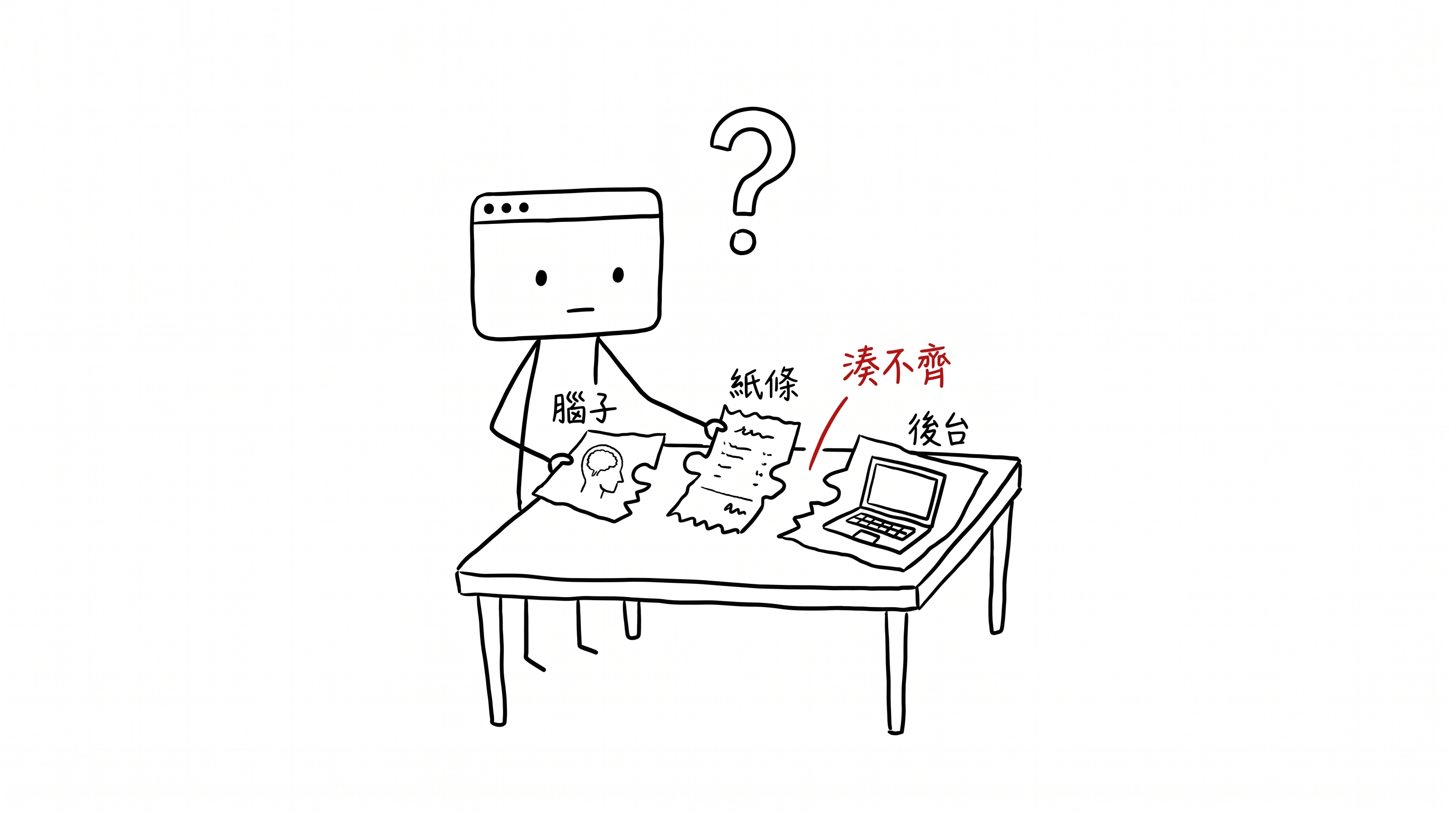 我拿著腦子、紙條、後台三張碎片在拼，怎麼拼邊都對不上
