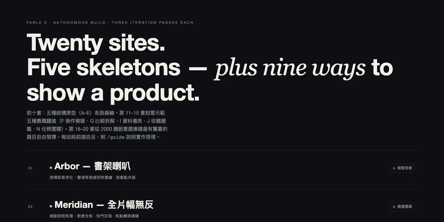 Fable 5 — Twenty Sites